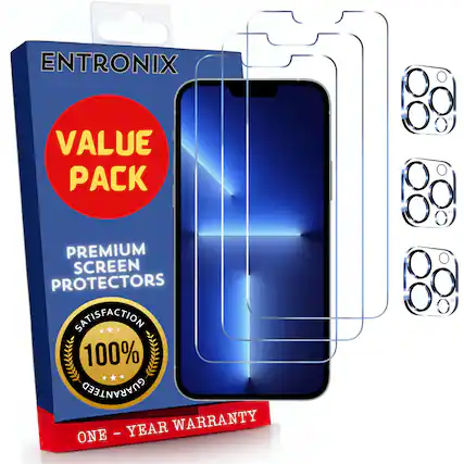 ENTRONIX
VALUE PACK
PREMIUM SCREEN PROTECTORS
SATISFACTION 100% GUARANTEED
ONE - YEAR WARRANTY