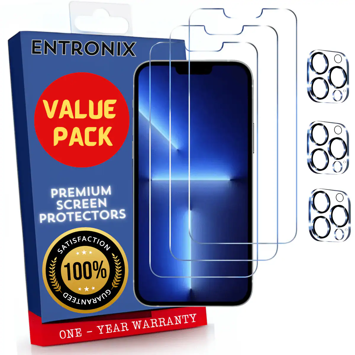 ENTRONIX  
VALUE PACK  
PREMIUM SCREEN PROTECTORS  
SATISFACTION 100% GUARANTEED  
ONE - YEAR WARRANTY