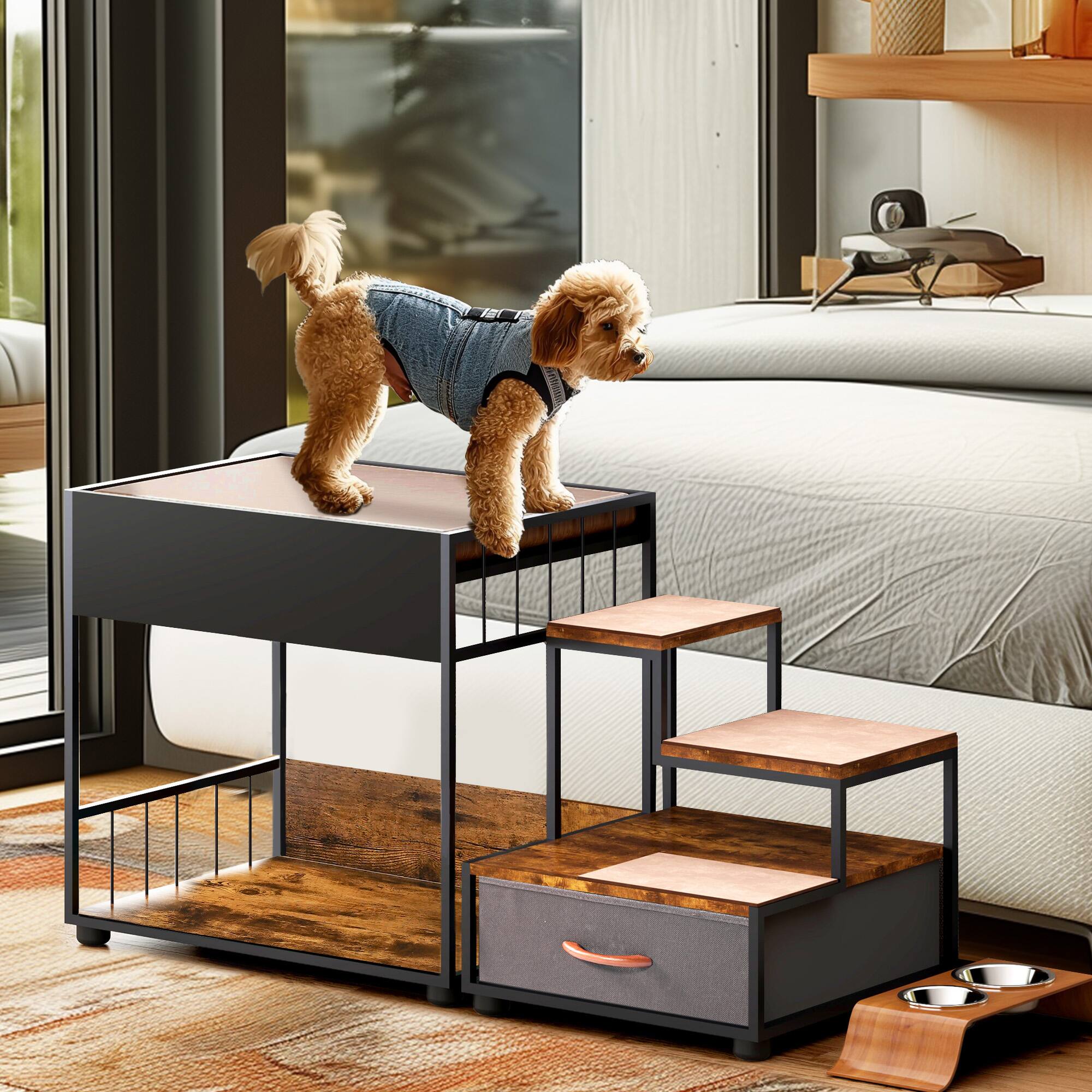 Angle. Yardgrace - Pet Step Window Perch Bunk Beds Window Perch Elevated Dog Bed Multi-Level Platform - Brown.