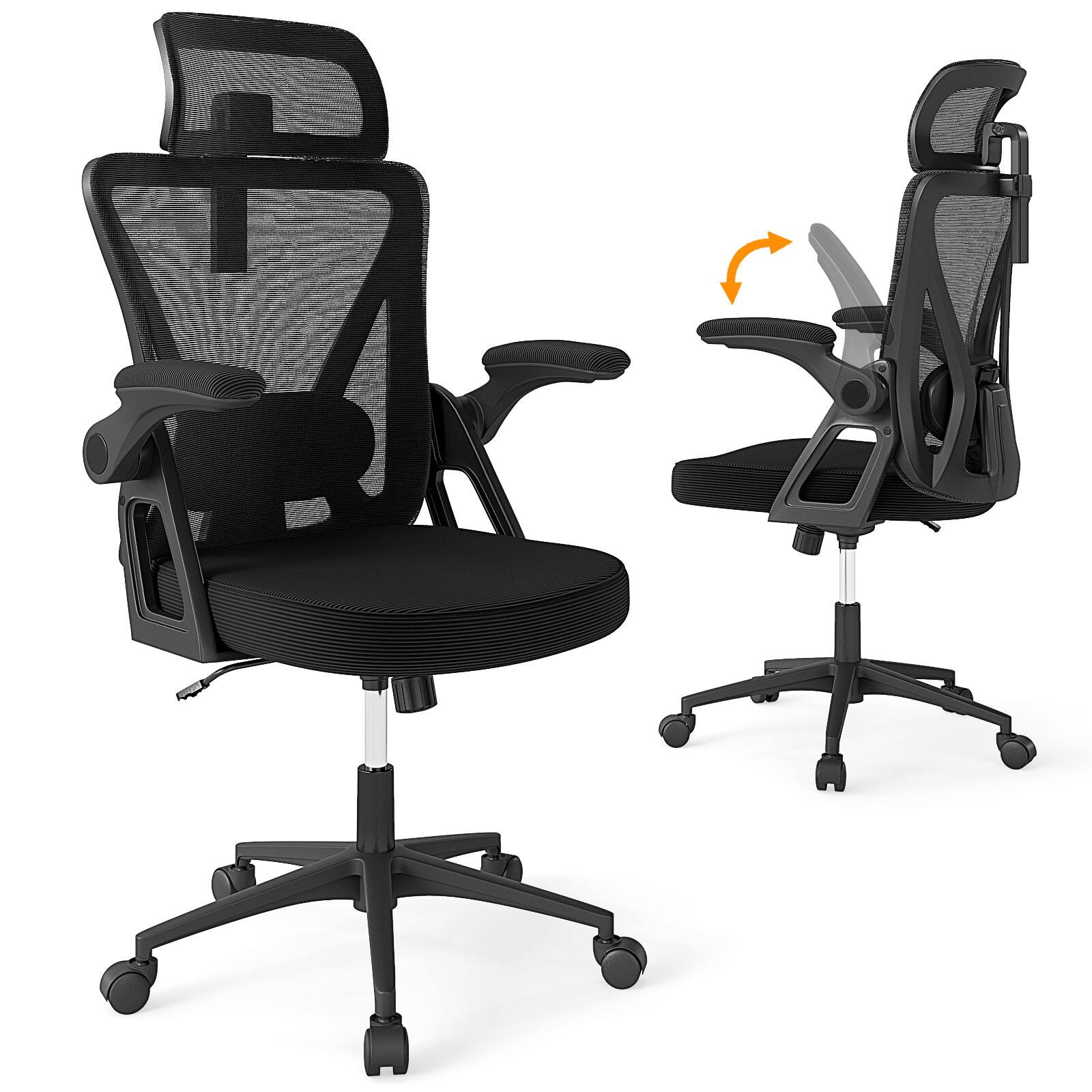 Alt View 9. Gymax - Gymax Ergonomic Mesh Office Chair w/ Lumbar Support 2D Headrest Flip-up Padded Arms - Black.