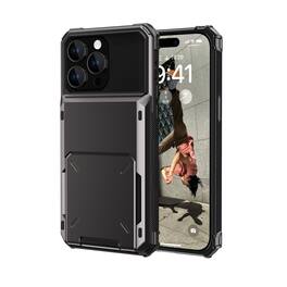 Dteck - for Apple iPhone 15 Pro Max Dual Layer Protective Phone Case with Hidden 5-Card Holder Wallet Slot Flip Open Back Cover - Gray