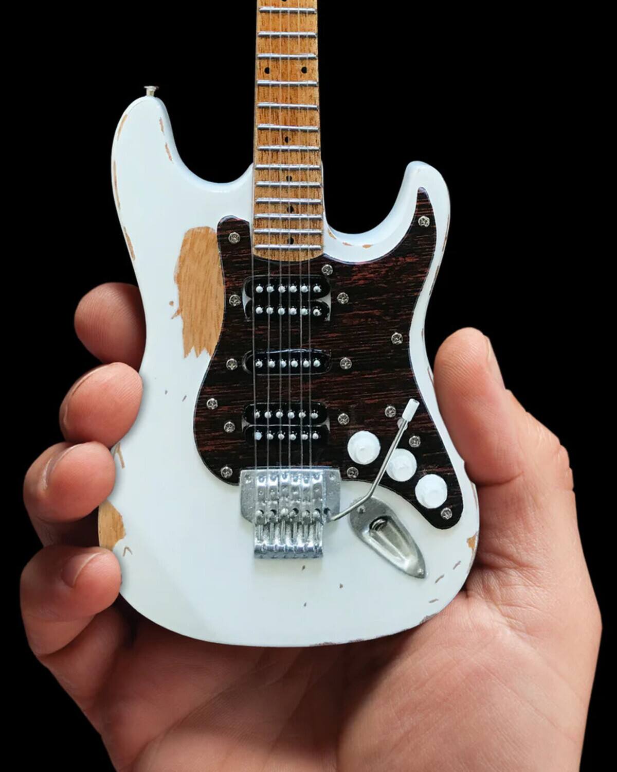 Alt View 4. Axe Heaven - Motley Crue - Axe Heaven Fender Stratocaster Vintage White Mini Guitar Replica MM-262   - Collectibles - Multicolor.