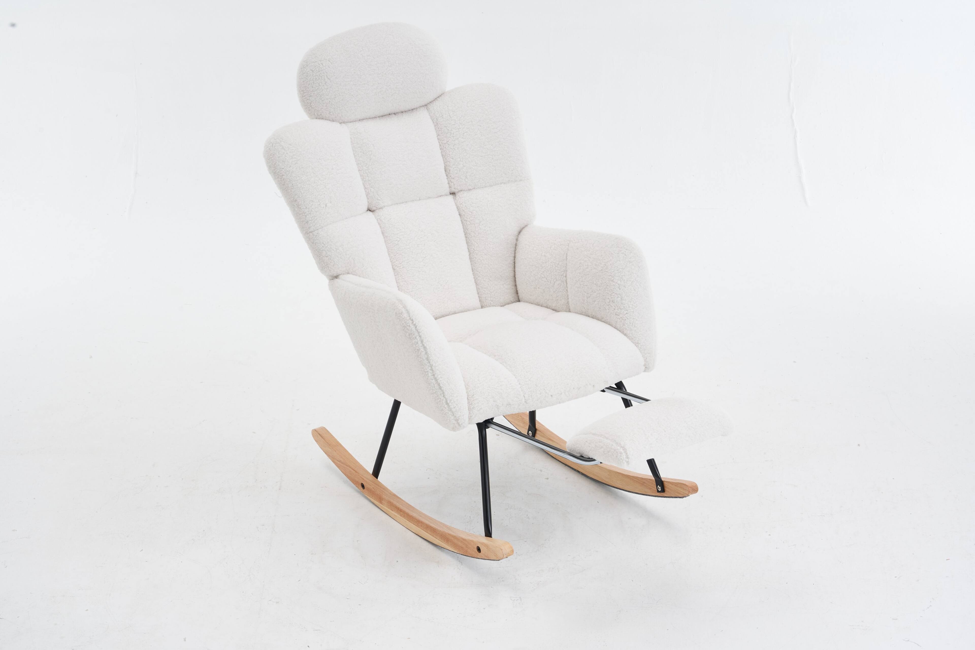 Alt View 5. GOODSILO - Teddy Fabric Upholstered Nursery Rocking Chair with Pillow & Footrest, Modern Accent Armchair - Ivory.