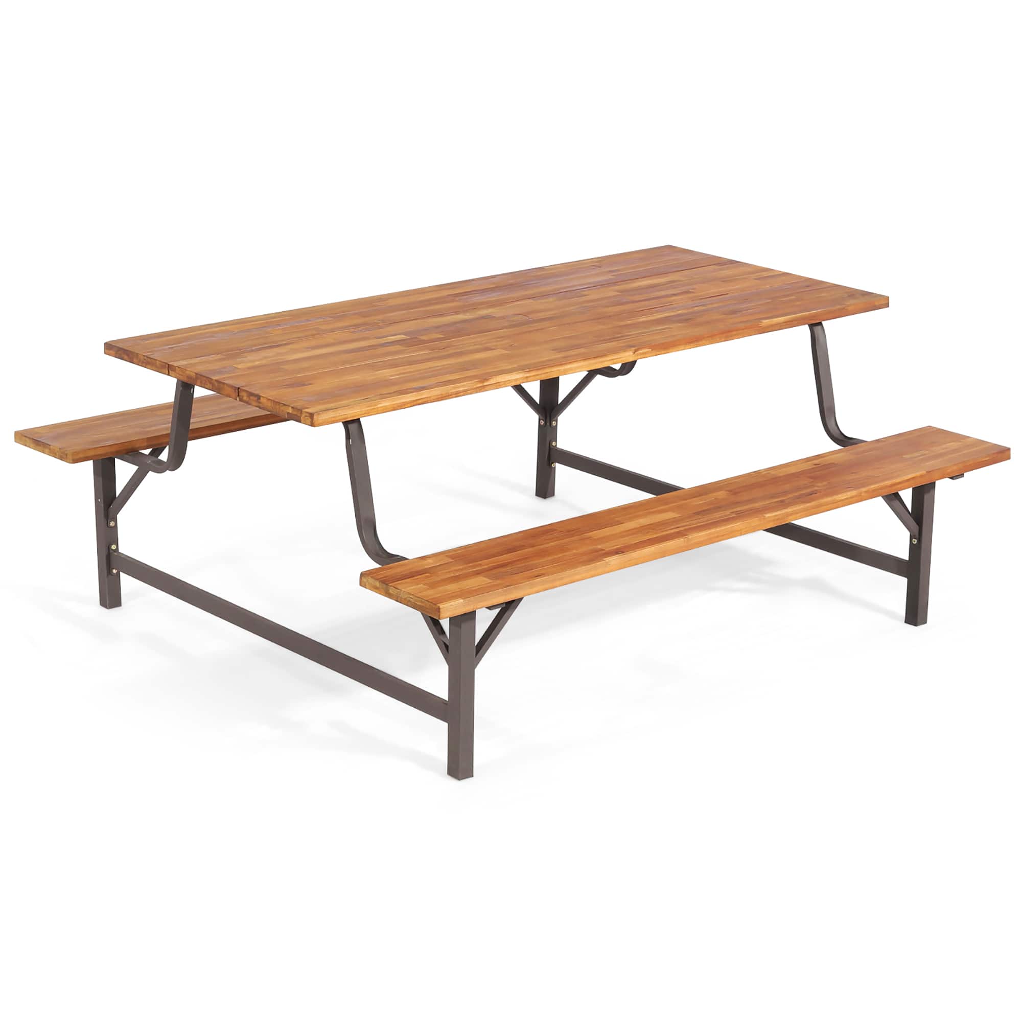 Front. Costway - Costway Acacia Wood Patio Picnic Table Bench Set  with 71" Tabletop ＆ 2" Umbrella Hole - Brown.