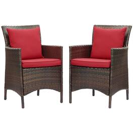 Conduit Outdoor Patio Wicker Rattan Dining Armchair Set of 2 by Modway - Brown Red