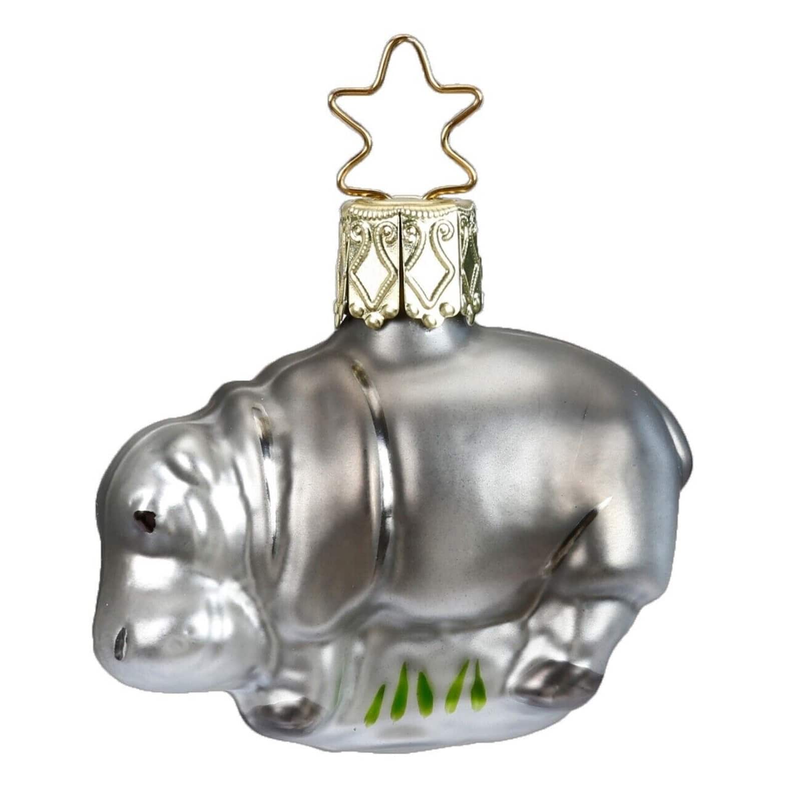 Inge Glas - Happy Hippo German Glass Hippopotamus Christmas Ornament FREE BOX - Gray price history on PriceWatchPro