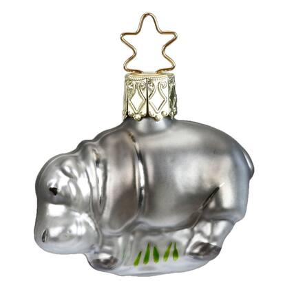 Front. Inge Glas - Inge Glas Happy Hippo German Glass Hippopotamus Christmas Ornament FREE BOX - Grey.