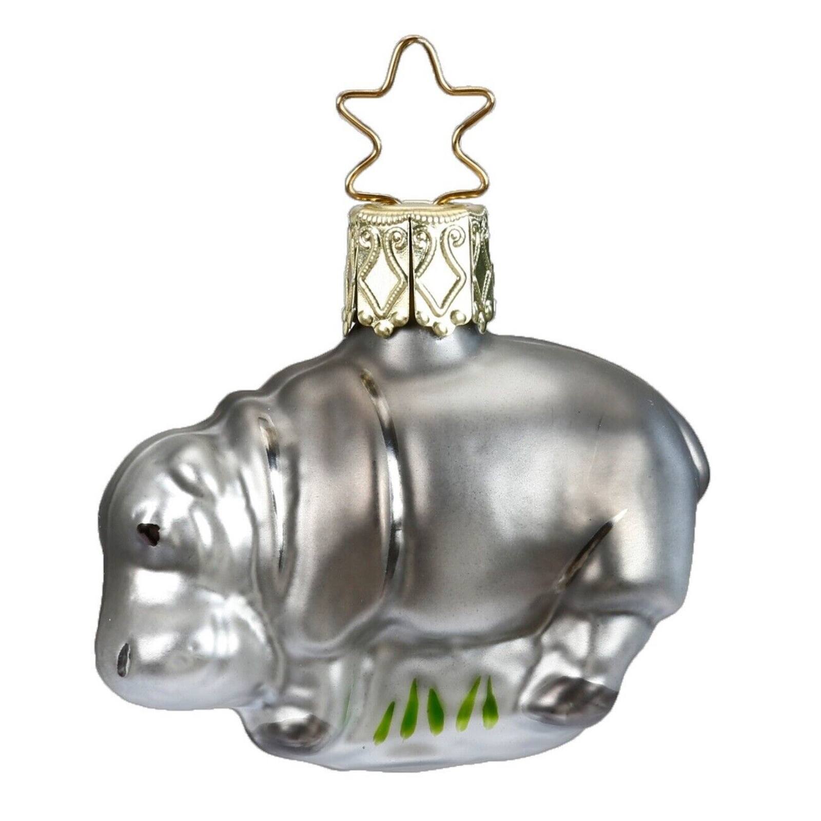 Front. Inge Glas - Inge Glas Happy Hippo German Glass Hippopotamus Christmas Ornament FREE BOX - Grey.