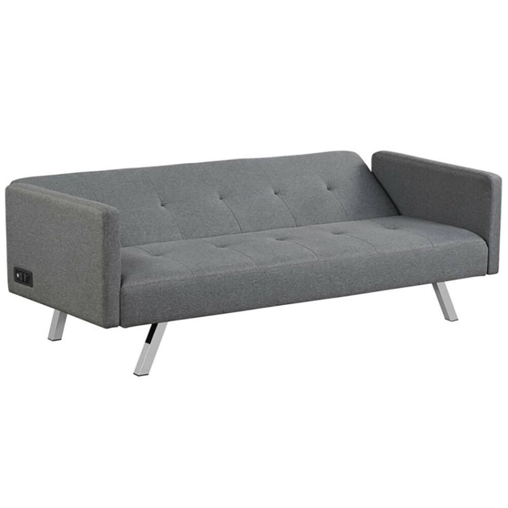 Angle. Kadyn - Loveseat Sofa, Modern Couch, 3 Seat Convertible Linen Fabric Futon Sofa with USB and Power Strip-Gray - Gray.