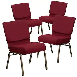 Emma + Oliver - 4 Pack 21''W Stacking Church Chair - Burgundy Fabric/Gold Vein Frame