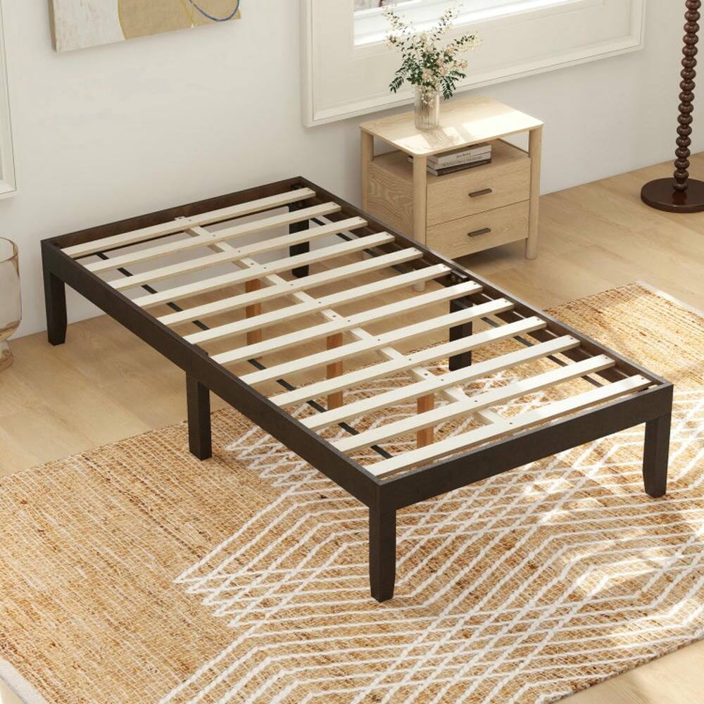 Alt View 1. Kadyn - Platform Bed Frame, Bedroom Bed Frame,14 Inch Twin Wood Platform Bed Frame with Wooden Slats Support-Espresso - Brown.