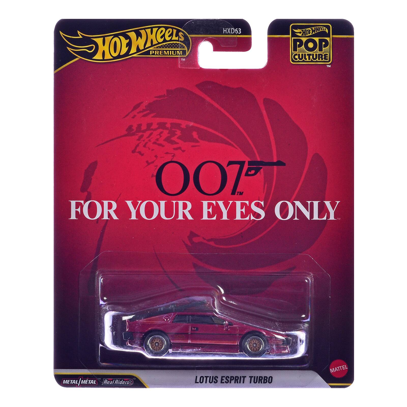 HXD63 Hot Wheels PREMIUM M  
HOT WHEELS POP CULTURE M  
0017 FOR YOUR EYES ONLY  
METAL/METAL RealRiders  
LOTUS ESPRIT TURBO  
MATTEL
