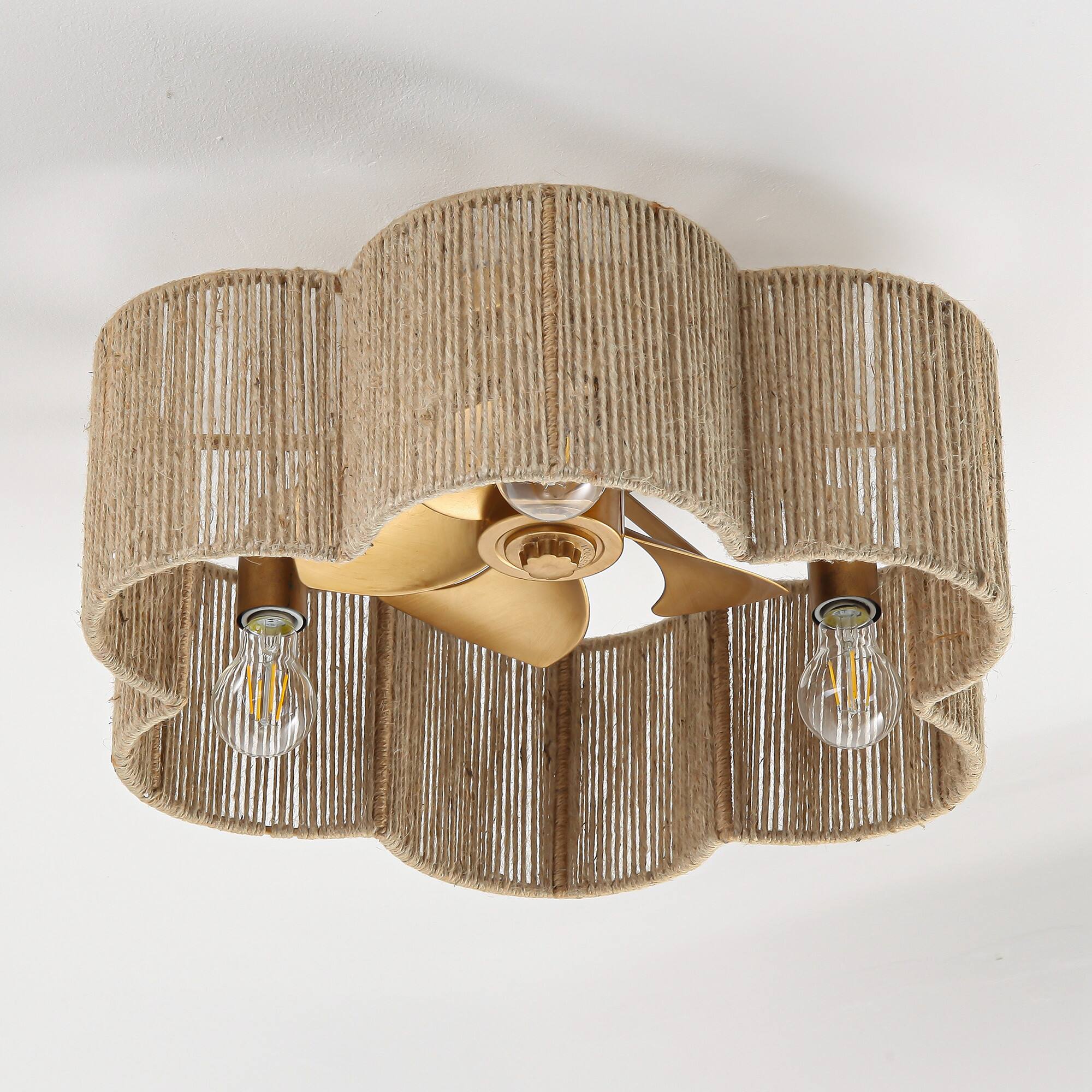 Alt View 9. Parrot Uncle - 21" Boho Chic Natural Rope Smart Ceiling Fan Flush Mount with Remote and App - Gold.