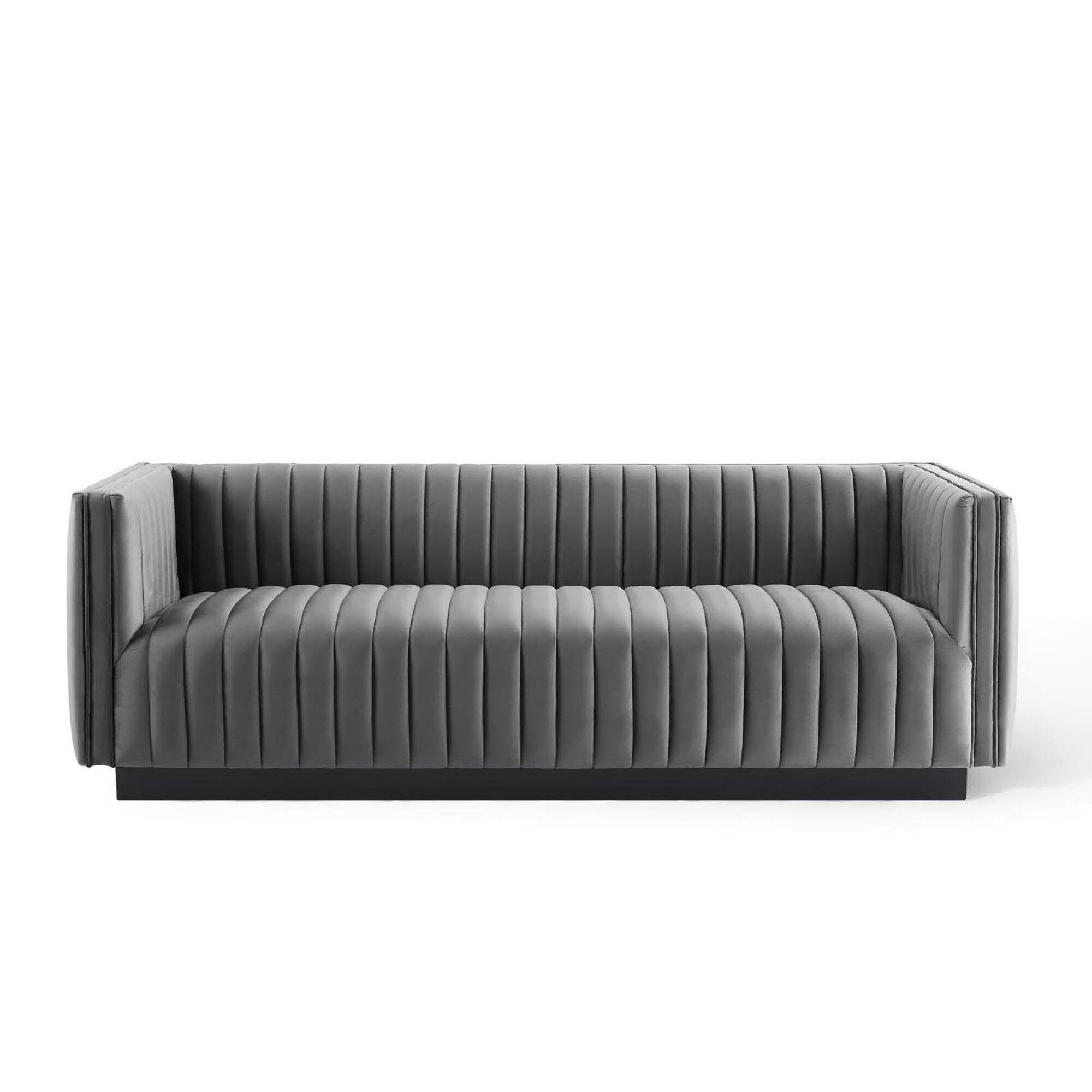 Alt View 1. Modway - Conjure Channel Tufted Velvet Sofa by Modway - Gray.