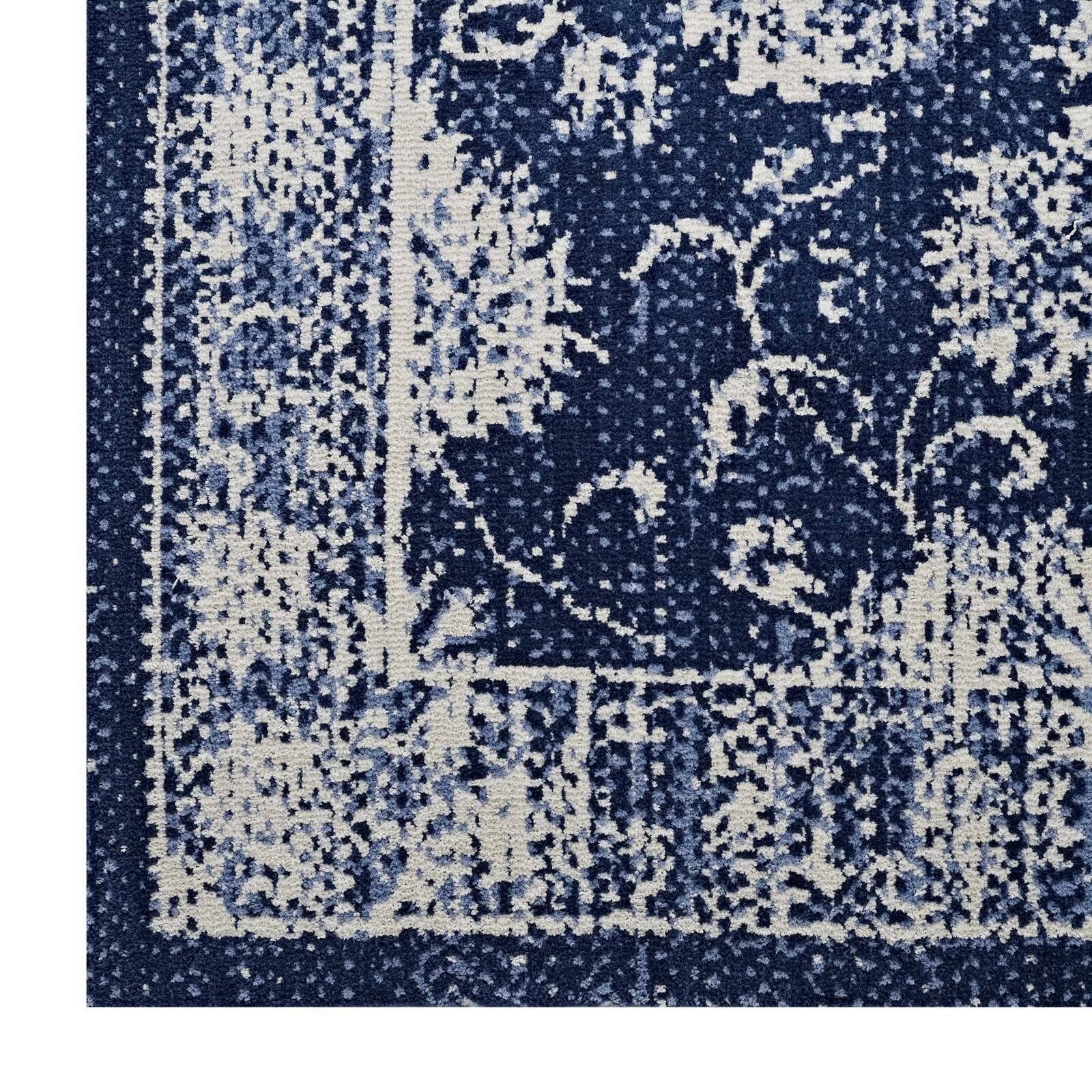 Alt View 2. Modway - Kazia Distressed Floral Lattice Area Rug - Dark Blue and Ivory.