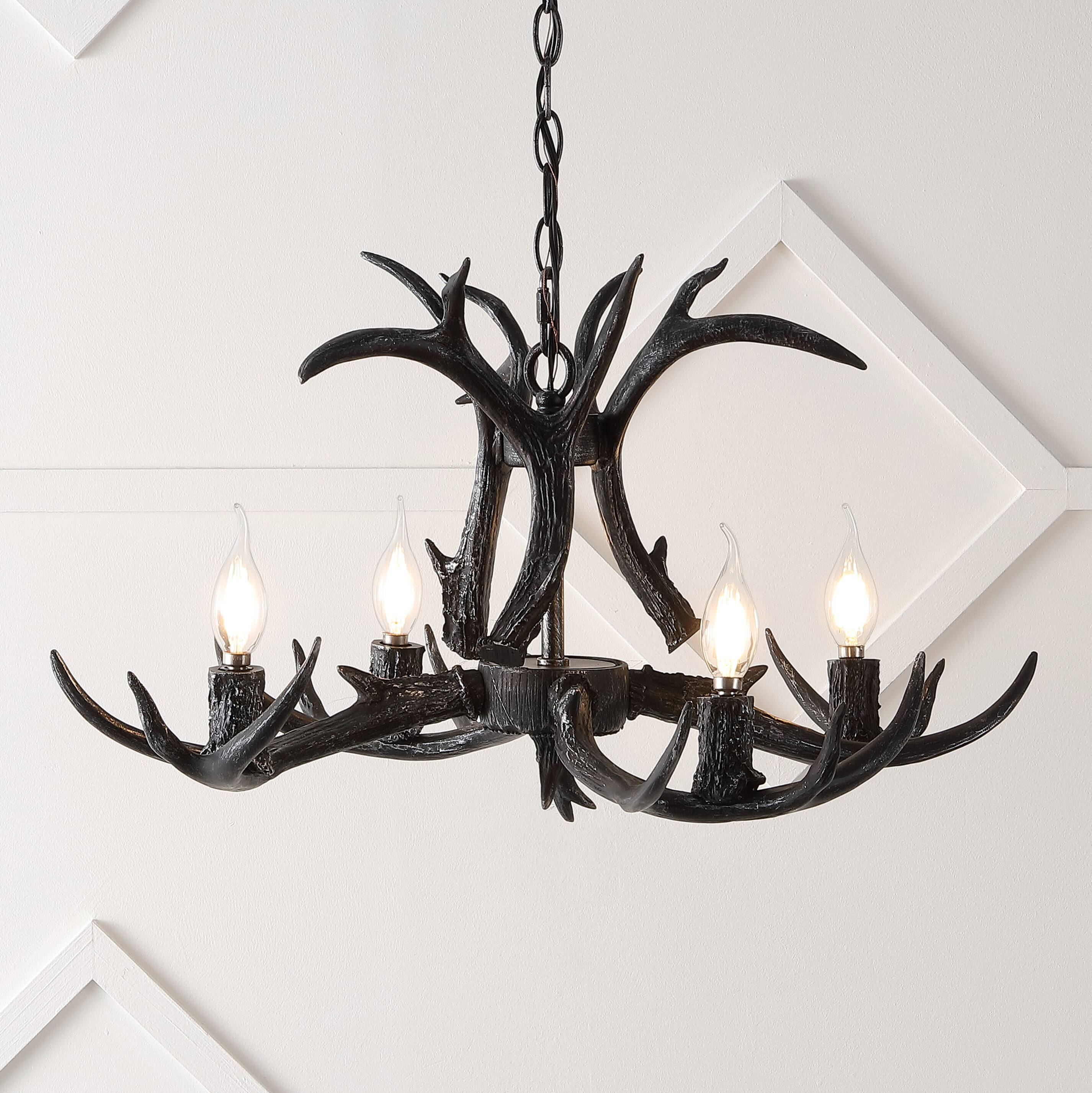 Jonathan Y Eldora 26" 4 Light Rustic Farmhouse Adjustable Resin Antler ...