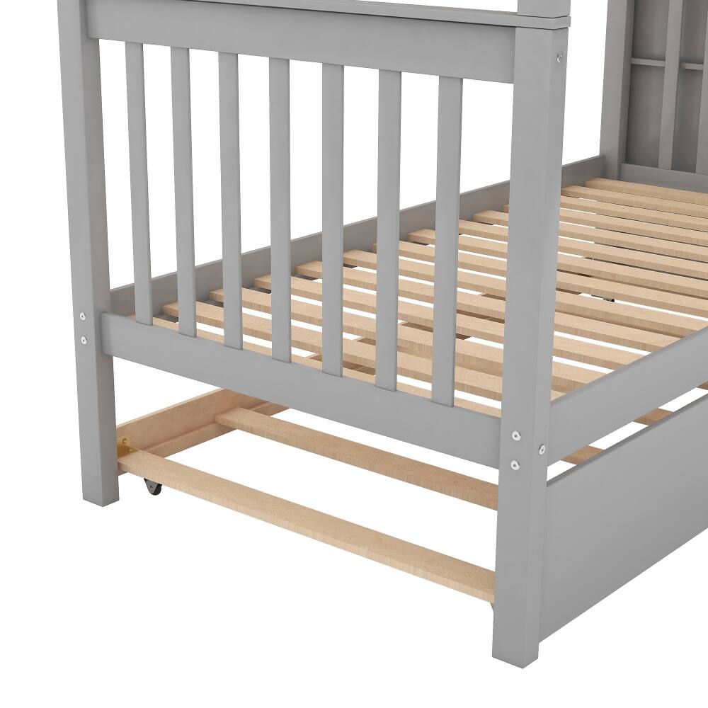 Alt View 7. Loheer - Loheer Twin Over Twin Bunk Bed with Trundle and Storage Shelves Gray Solid Wood - Gray.