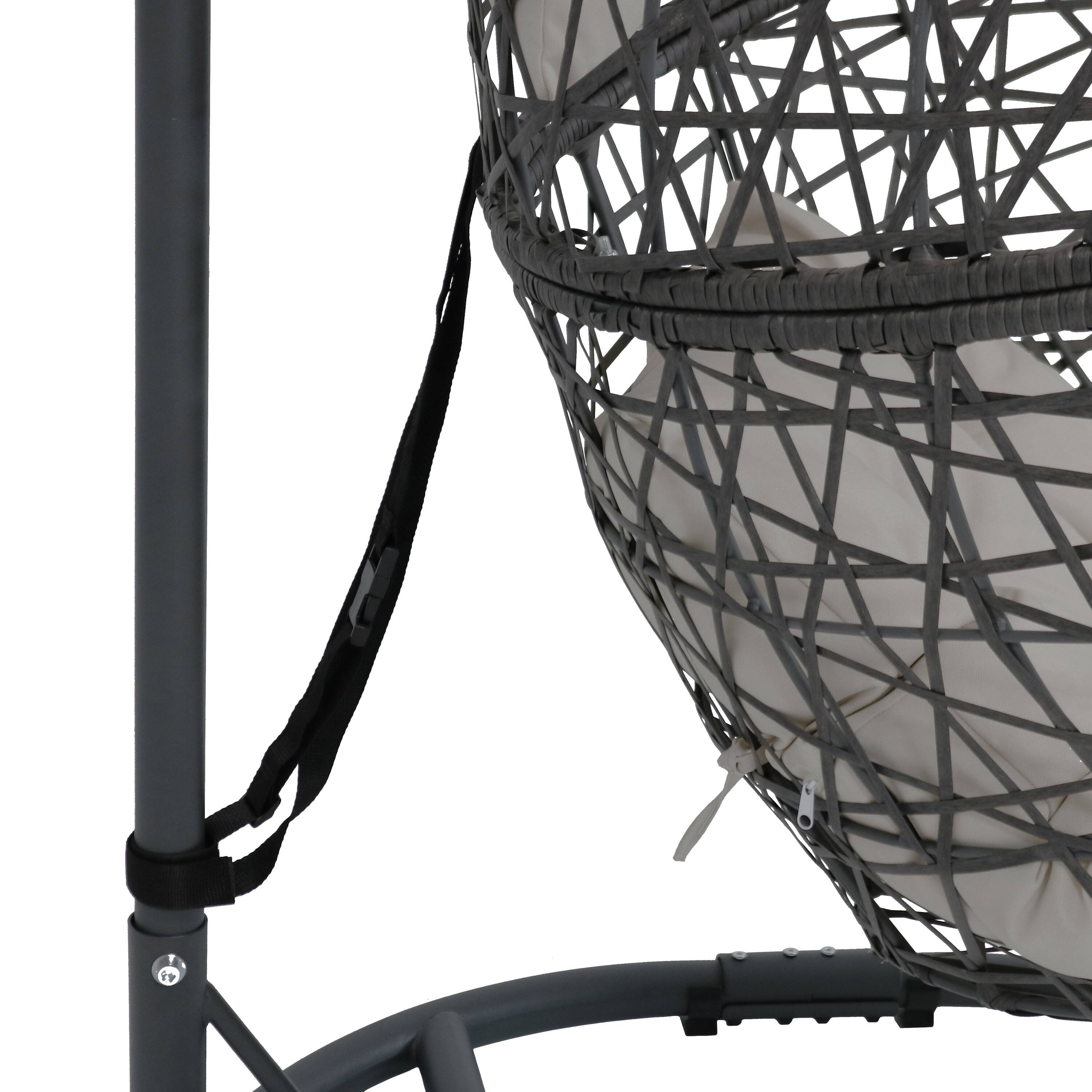 Alt View 6. Sunnydaze - Resin Wicker Hanging Egg Chair with Steel Stand/Cushions - Gray Cushions.