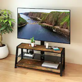 Z-Edge - TV Stand with Mount and Tempered Glass, Height Adjustable Universal Swivel Entertainment Center for 32-65 inch TVs - Brown