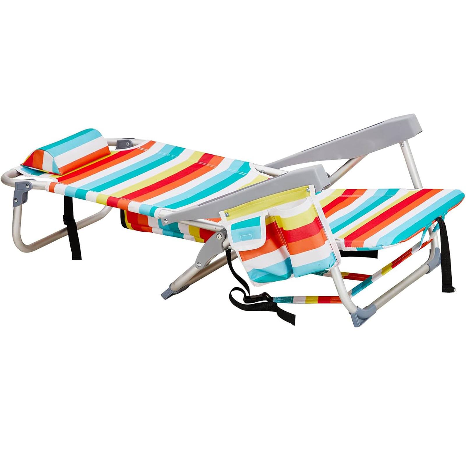 Alt View 3. Chateau Abodes - Outdoor Backpack Beach Chair, 5-Position Reclining with Towel Bar, Cooler Pouch, Cup Holder & Backpack Straps - Rainbow Stripes.