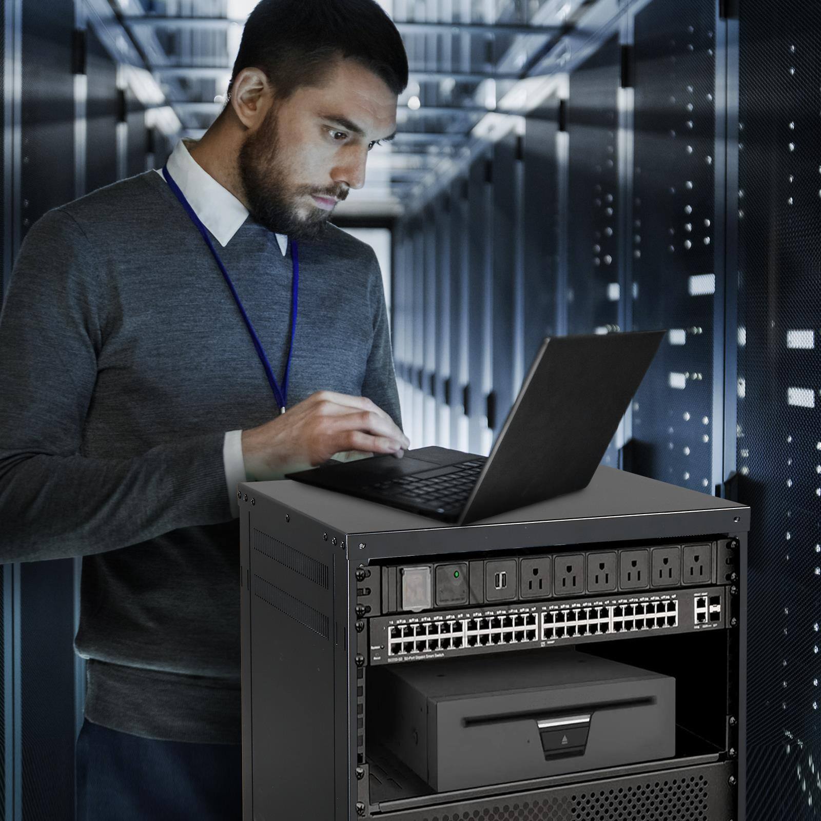 Alt View 3. Winado - 12 Space Rack Stand Post Network Server Case| 19-Inch Rack-mountable Cabinet.