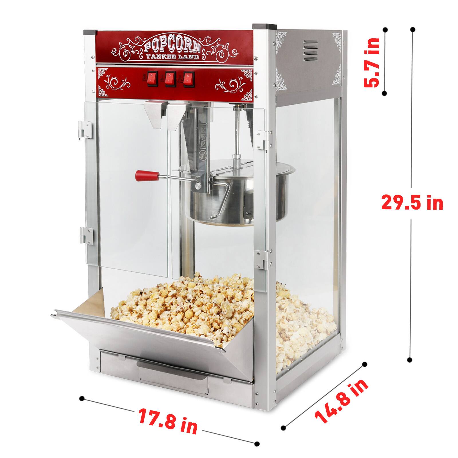 POPCORN YANKEE LAND

Dimensions:
- Height: 29.5 in
- Width: 17.8 in
- Depth: 14.8 in
- Thickness: 5.7 in