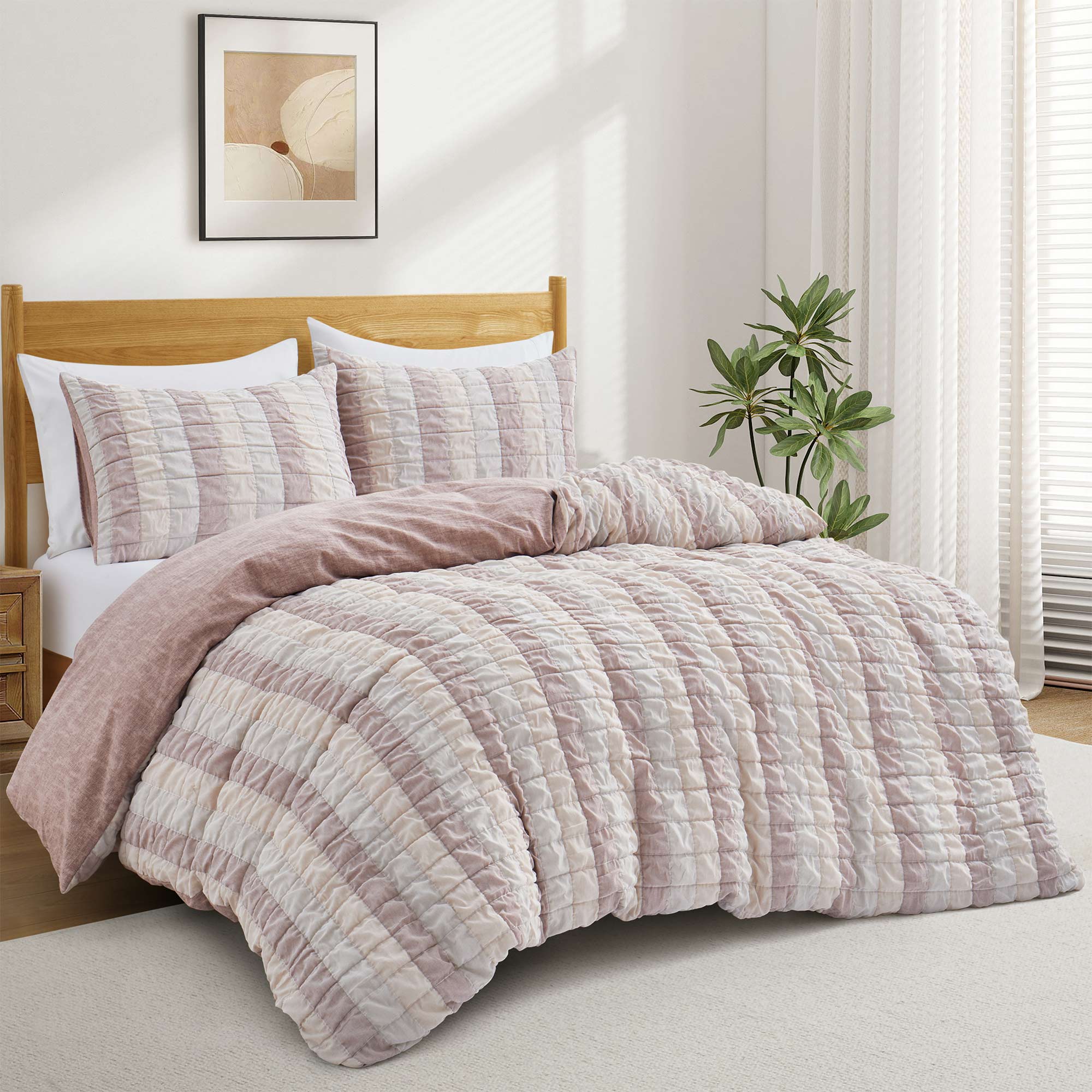 Angle. Peace Nest - Peace Nest Textured Geometric Duvet Cover Set with Pillowcases for All Season, Pink, Full/Queen - Pink.
