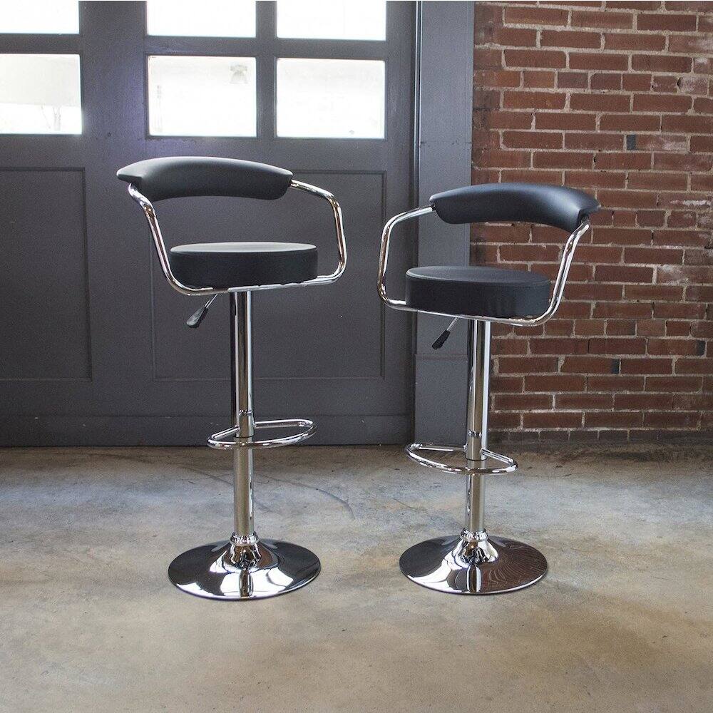Left. AmeriHome - Classic Elegant Adjustable Height Bar Stool - 2 Piece - Black.