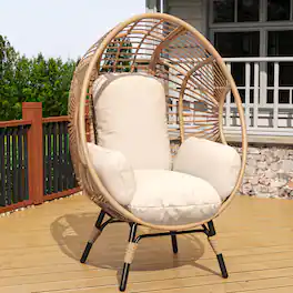 Mondawe - Patio PE Rattan Arc Back Egg Chair with 8-Inch Cushion - Natural