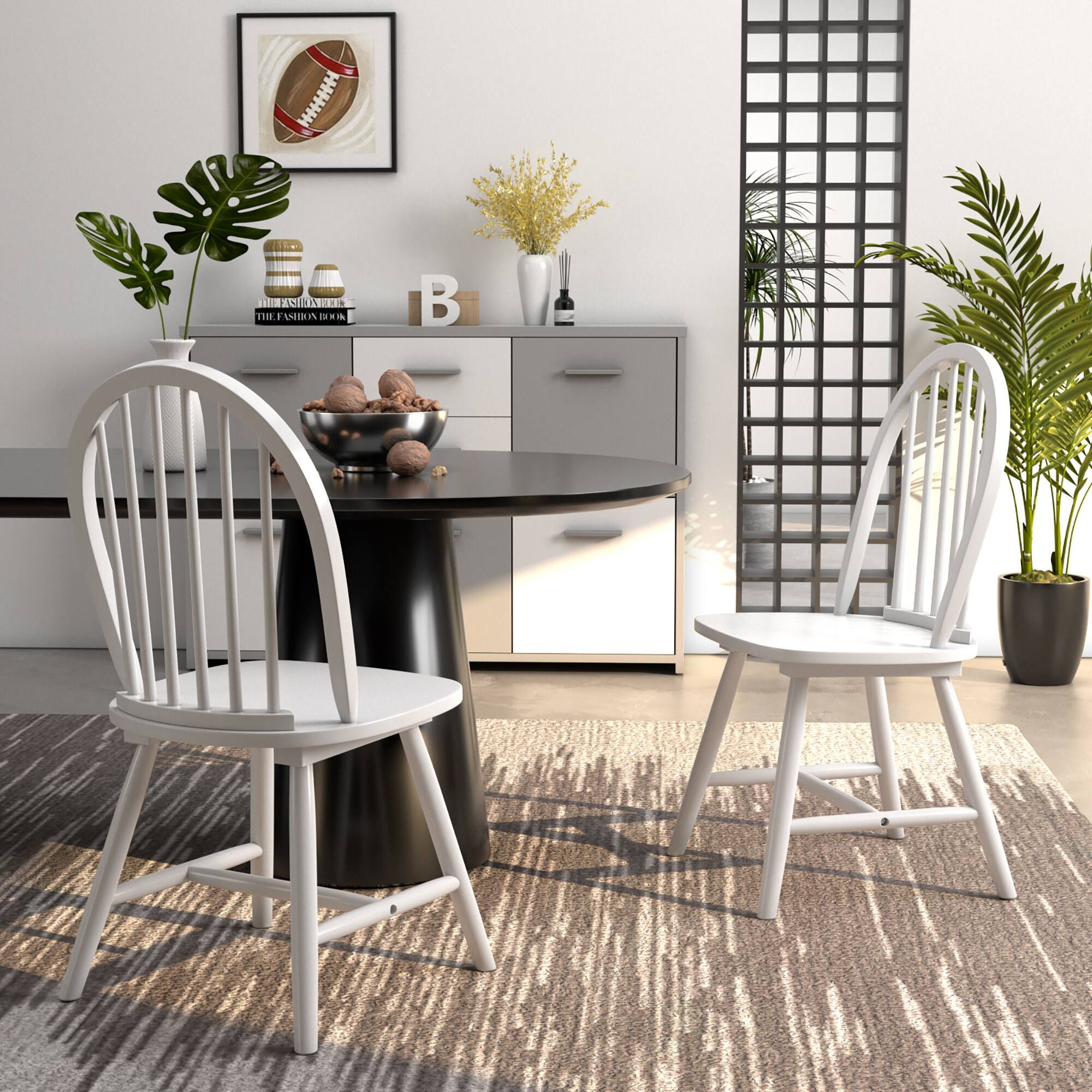 Angle. Costway - Set of 2 Vintage Windsor Dining Side Chair Wood Spindleback Kitchen Room - White.