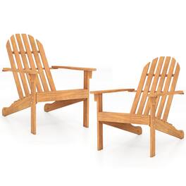 Costway - 2 PCS Patio Adirondack Chair with Inclined Seat High Backrest for Porch Backyard - Natural