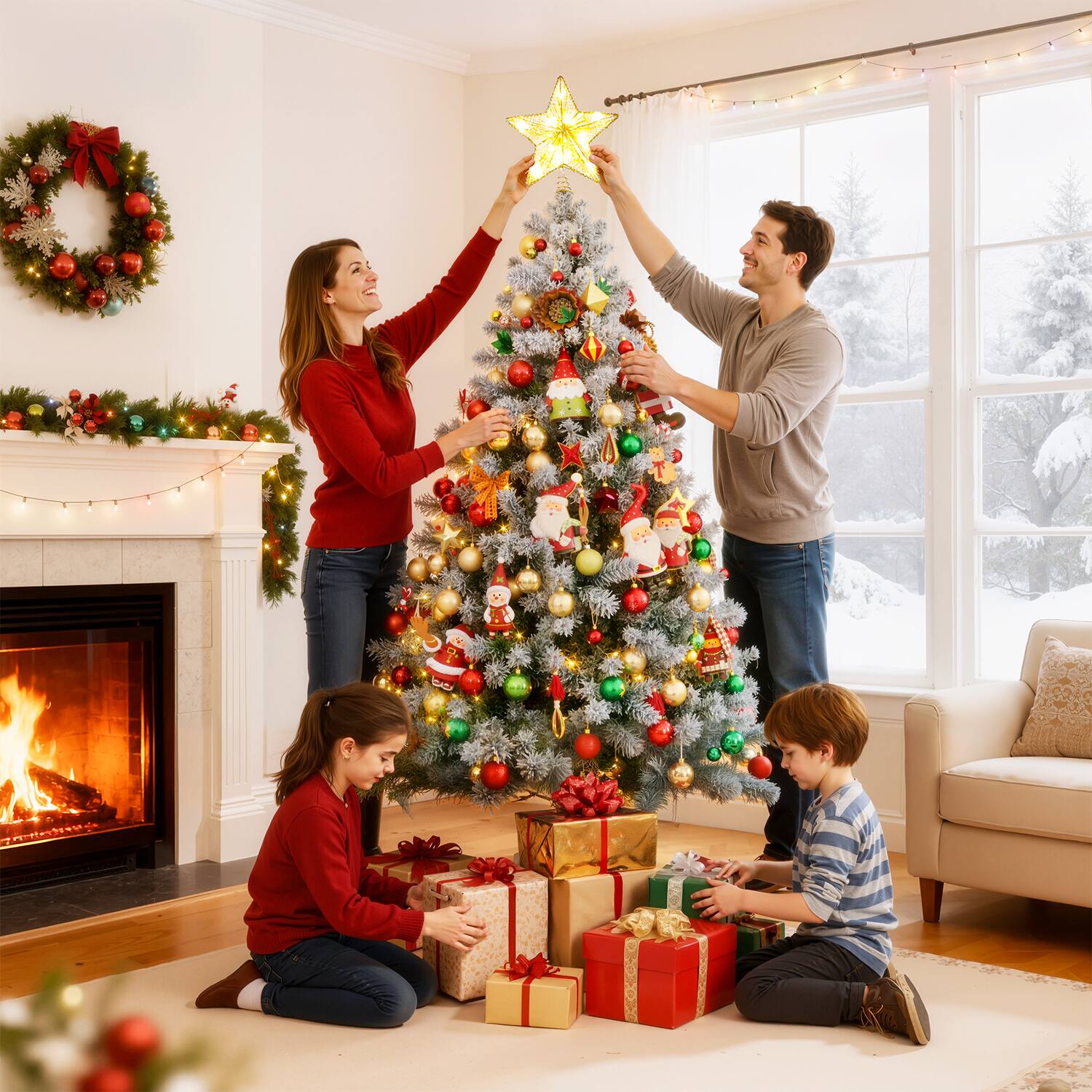 Left. NOVAROOT - 6FT Artificial Christmas Tree Pre-Lit Fake Xmas Tree for Home Indoor Decor - White.