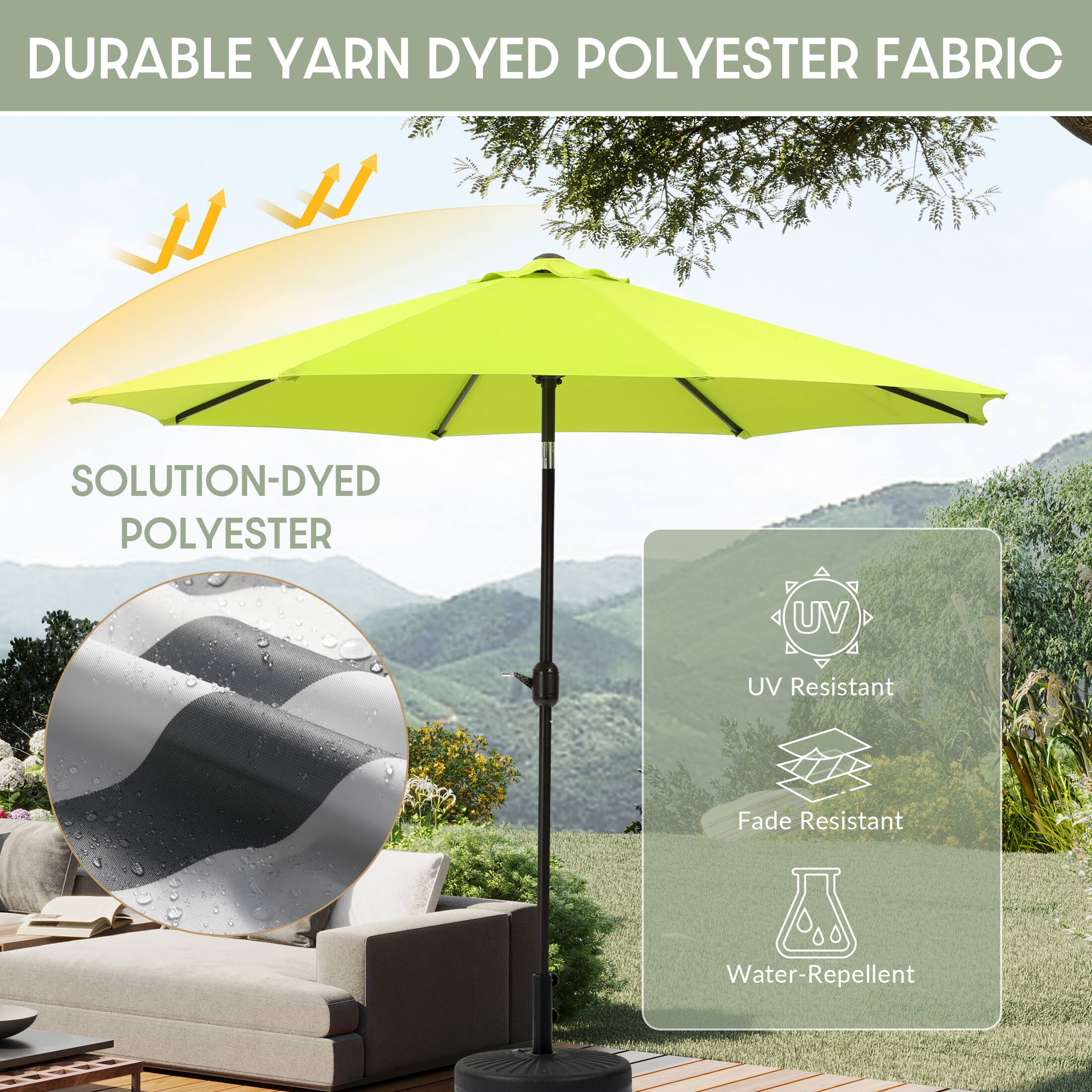 DURABLE YARN DYED POLYESTER FABRIC  
SOLUTION-DYED POLYESTER  
UV Resistant  
Fade Resistant  
Water-Repellent