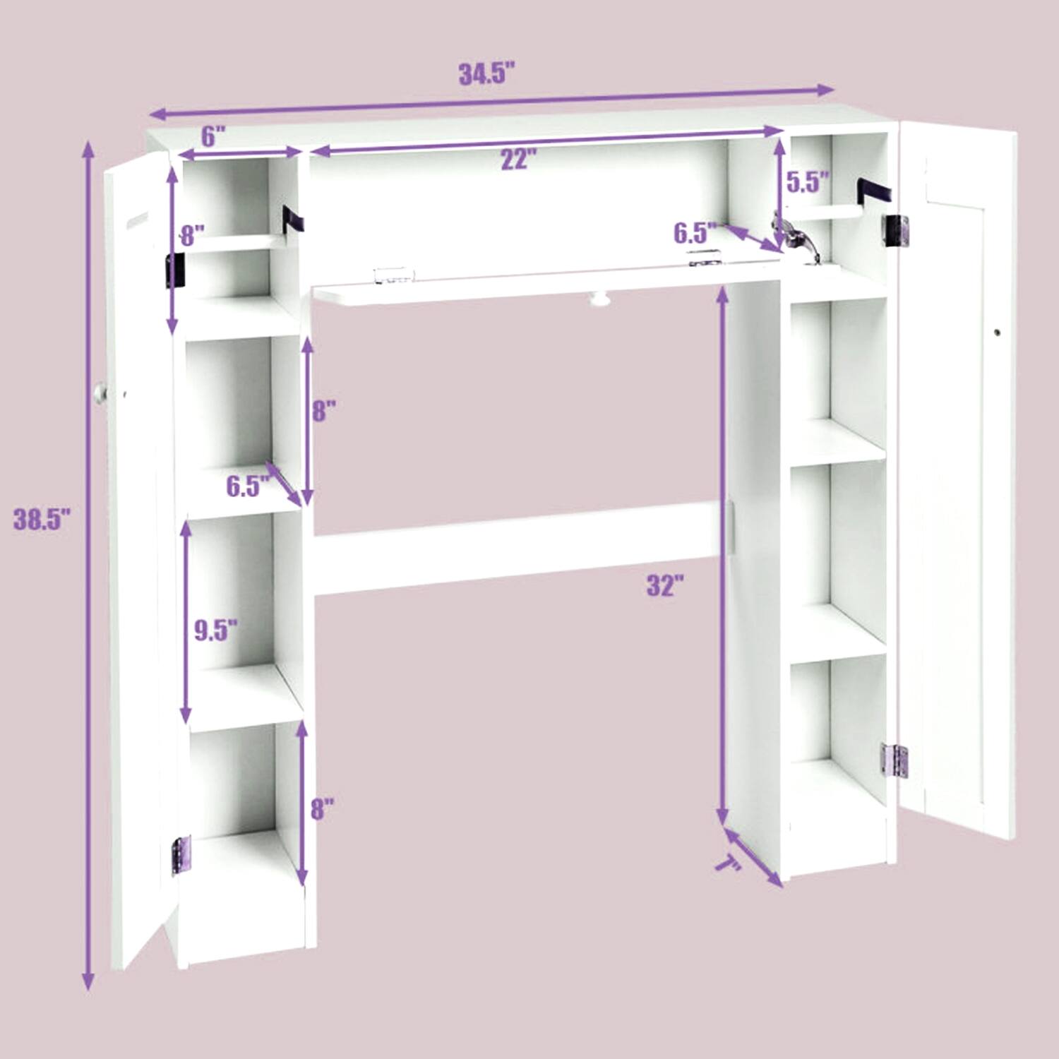 34.5" 6" 22" 5.5" 8" 6.5" 38.5" 6.5" 9.5" 32" 8"