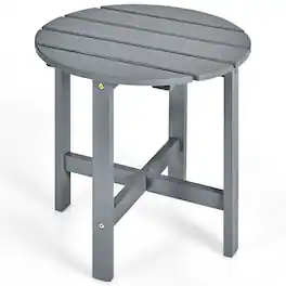 Gymax - 18'' Patio Round Side End Coffee Table Wooden Slat Garden Deck Grey - Gray