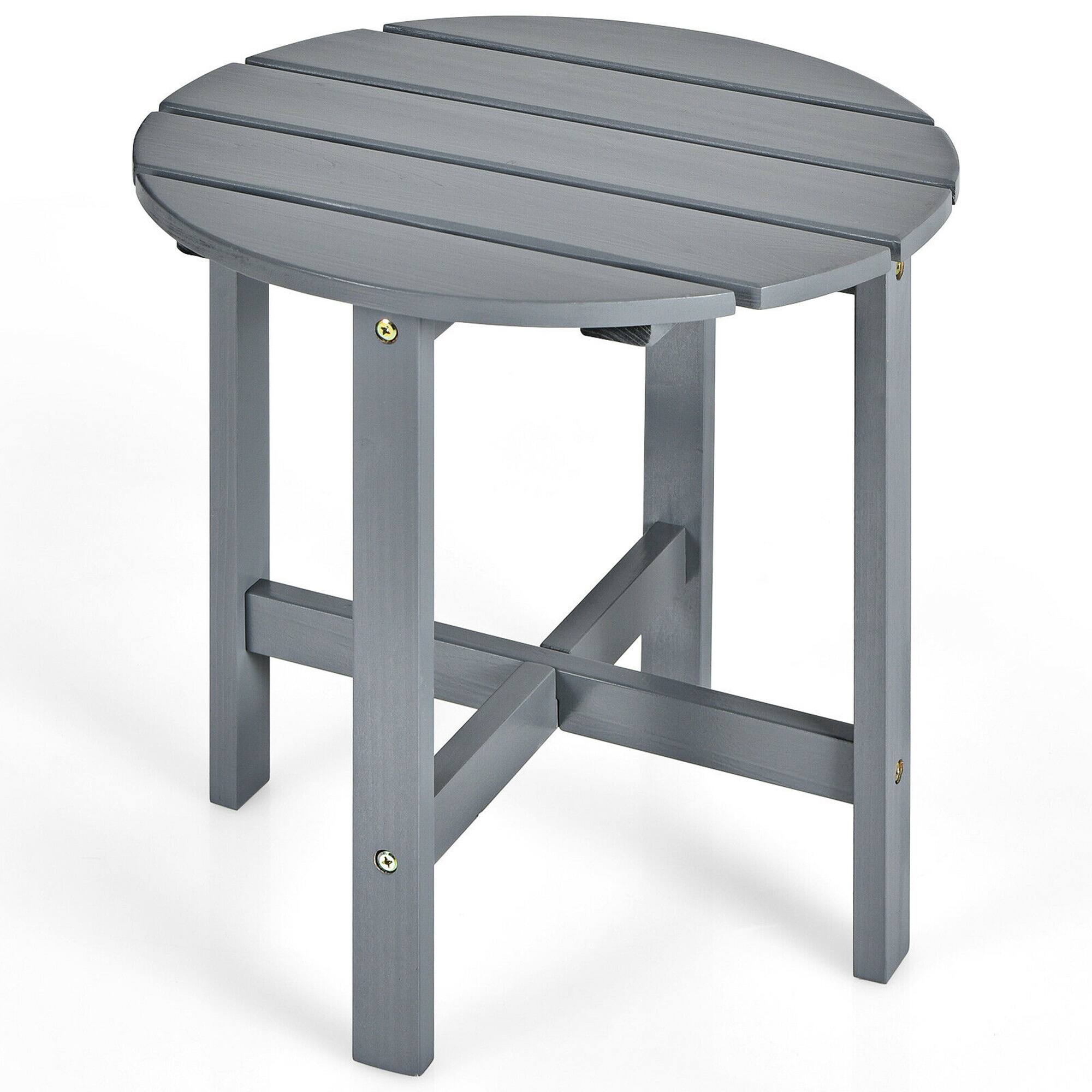 Front. Gymax - Gymax 18'' Patio Round Side End Coffee Table Wooden Slat Garden Deck Grey - Grey.