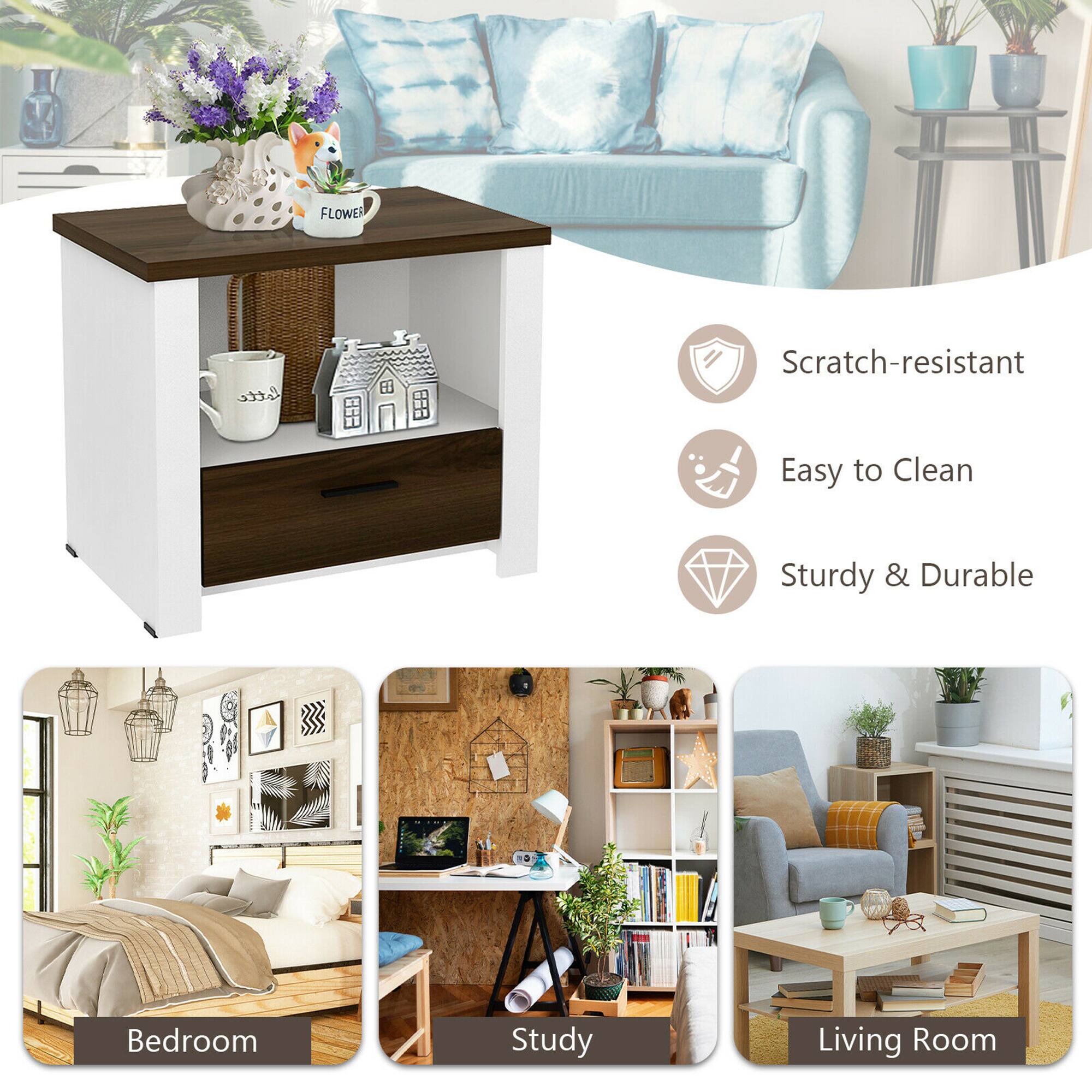 The text can be grouped and corrected as follows:

- **Features:**
  - Scratch-resistant
  - Easy to Clean
  - Sturdy & Durable

- **Suitable for:**
  - Bedroom
  - Study
  - Living Room