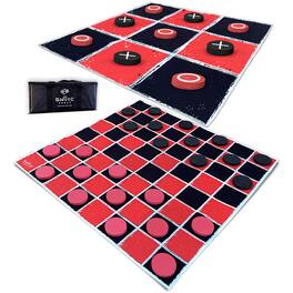 Swooc Games - 2-in-1 Vintage Giant Checkers and Tic Tac Toe Game w/ Mat (4 ft. x 4 ft.) – 100pct Machine-Washable Canvas - Giant Games - Black