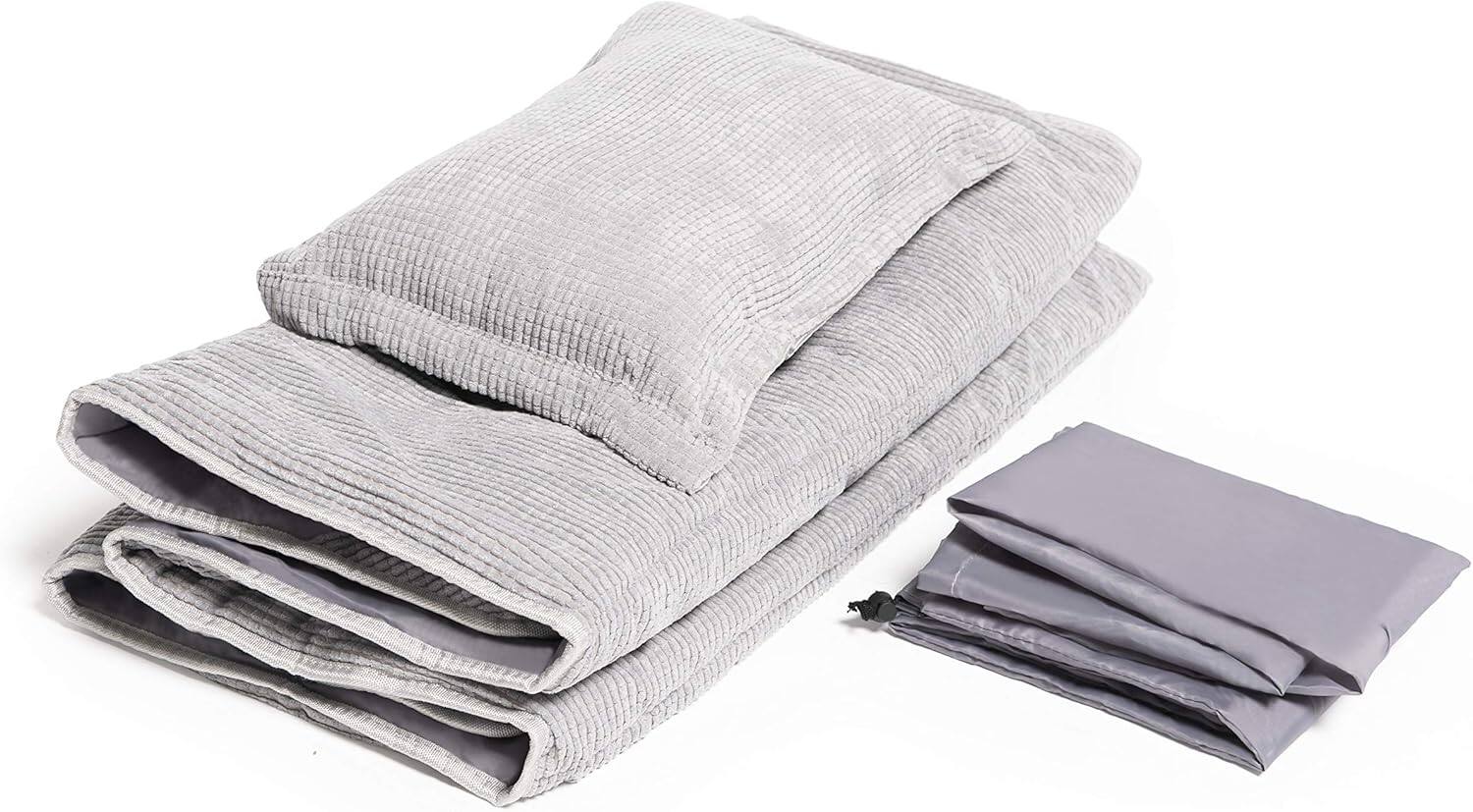 Angle. Alpcour - Alpcour Camping Cot Mattress Pad - 75x28" Corduroy Topper with Pillow & Carry Case - Grey.
