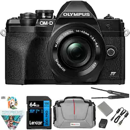 Bundle - OM System - OM-D E-M10 Mark IV 20MP Camera w/ M.Zuiko ED 14-42mm Lens + 64GB Memory