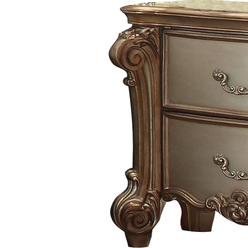 Alt View 3. Manhattan Lane - Wooden Nightstand with Two Drawers - Gold & White.