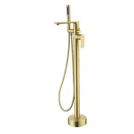 Boyel Living - Freestanding Bathtub Faucet Solid Brass Single Handle 360° Swivel 60-Inch Hose cUPC Certified - Brushed Gold