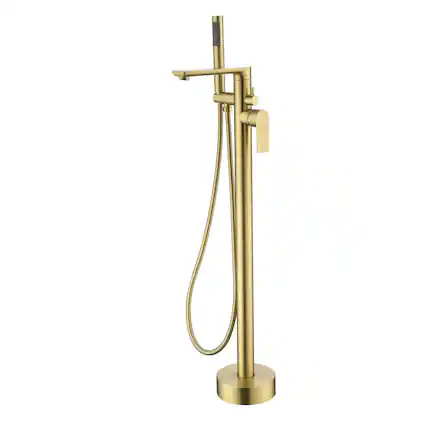 Front. Boyel Living - Brushed Gold Freestanding Bathtub Faucet Solid Brass Single Handle 360° Swivel 60-Inch Hose cUPC Certified - Brushed Gold.