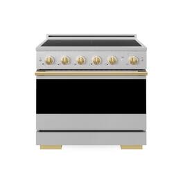 ZLINE - Autograph 36 in. 5.2 cu. ft. Marino Freestanding Induction Range with 5 Burners and Convection Oven w/ Gold Accents - Stainless Steel