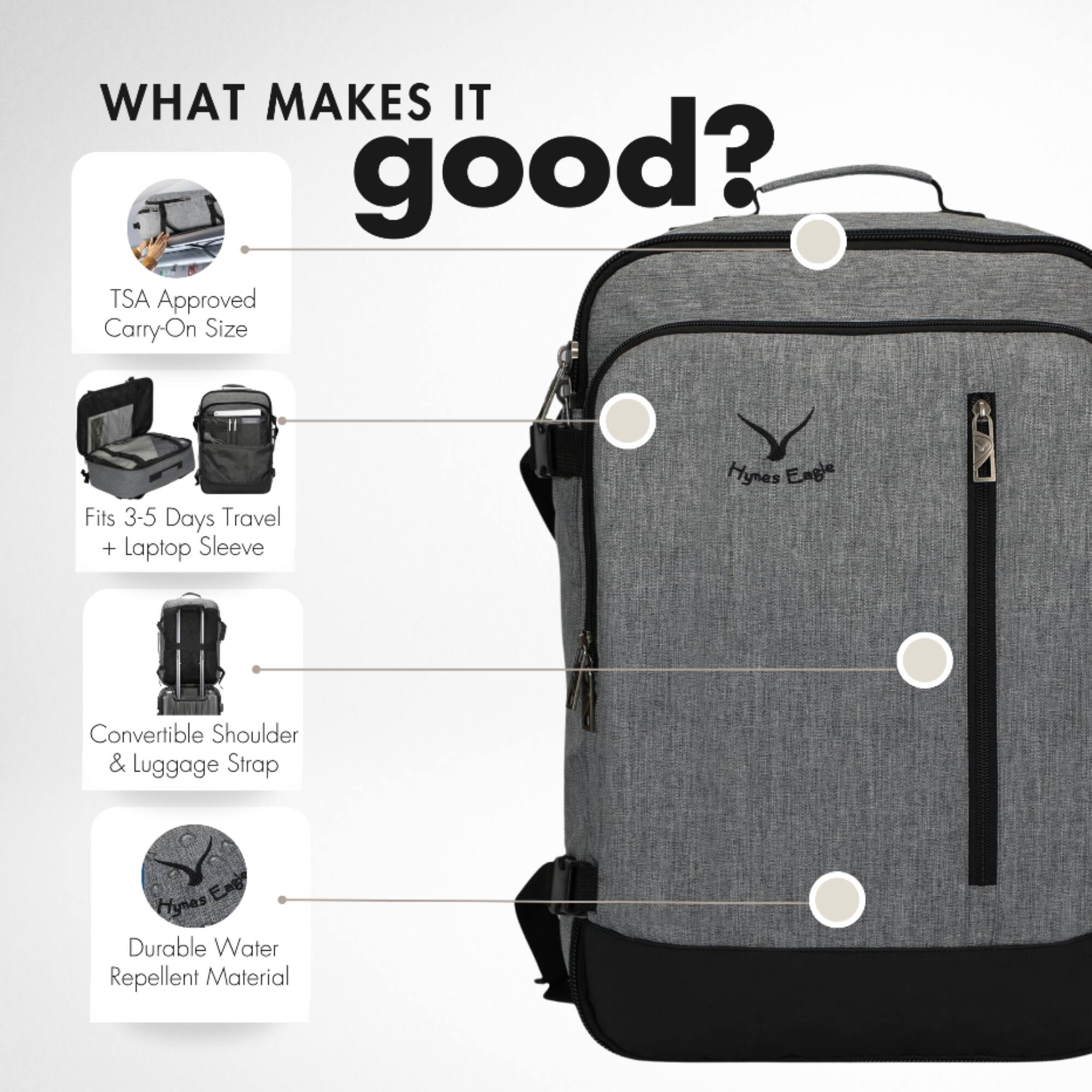 Hynes Eagle Carry On Travel Backpack (38L) Gray - Best Buy