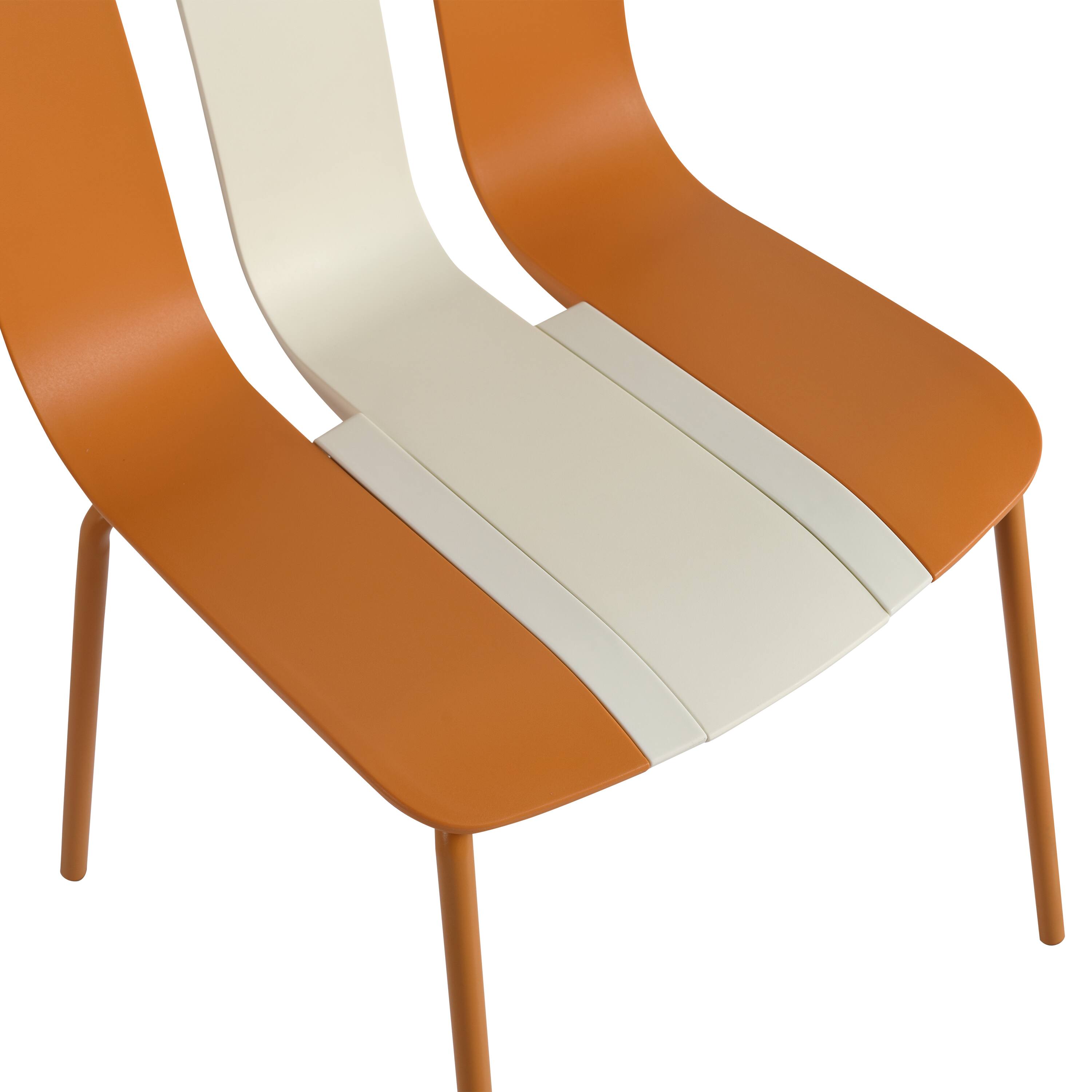 Alt View 6. Mondawe - 4-Pack Modern Striped Color Block Chairs – PP Plastic Seat & Sturdy Metal Legs - Orange,White.