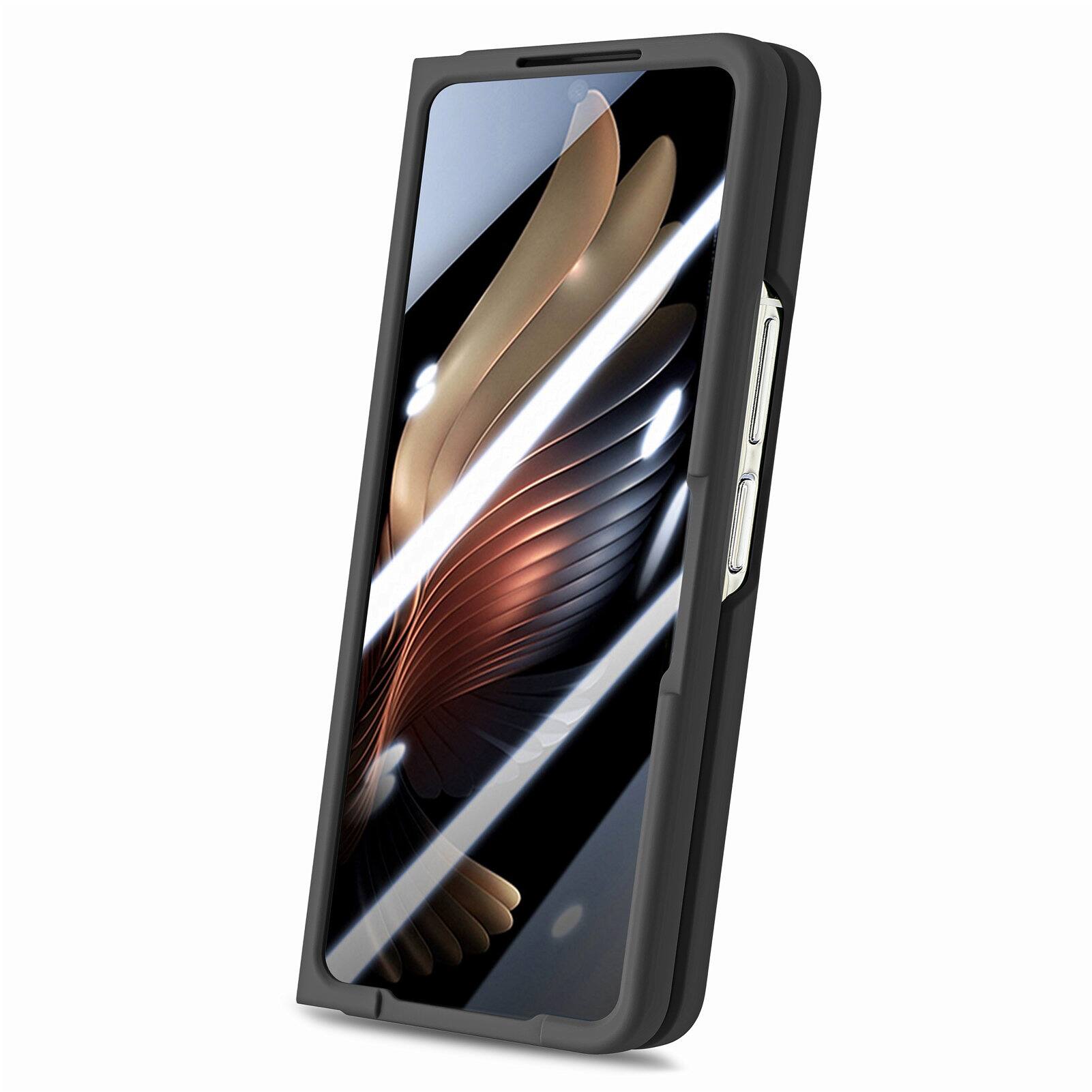 Left. Dteck - Shockproof Wristband Phone Case for Samsung Galaxy Z Fold7 with Screen Protector, Slim Hard PC TPU Full Protective Cover - Black.