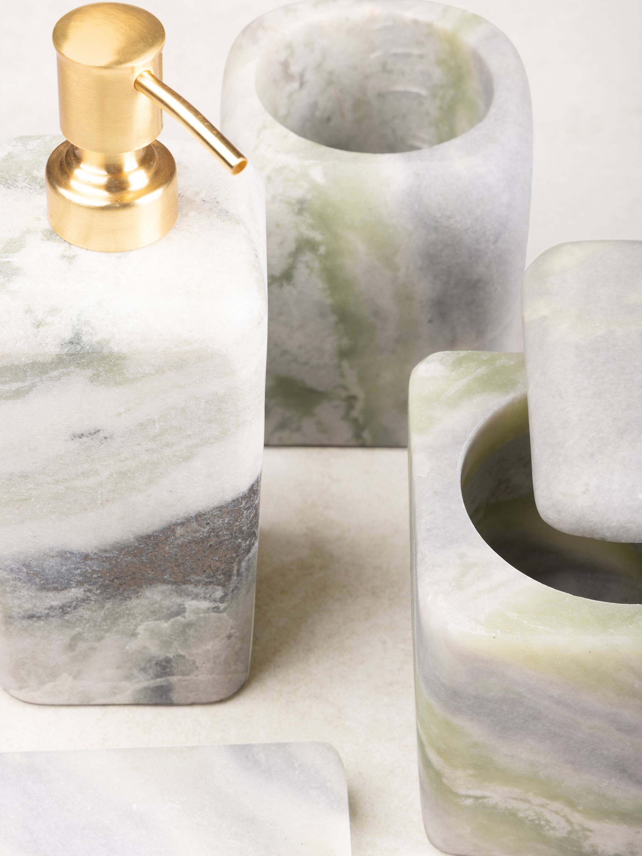 Left. GAURI KOHLI - Hanoi Bath Accessories - Shades of green.
