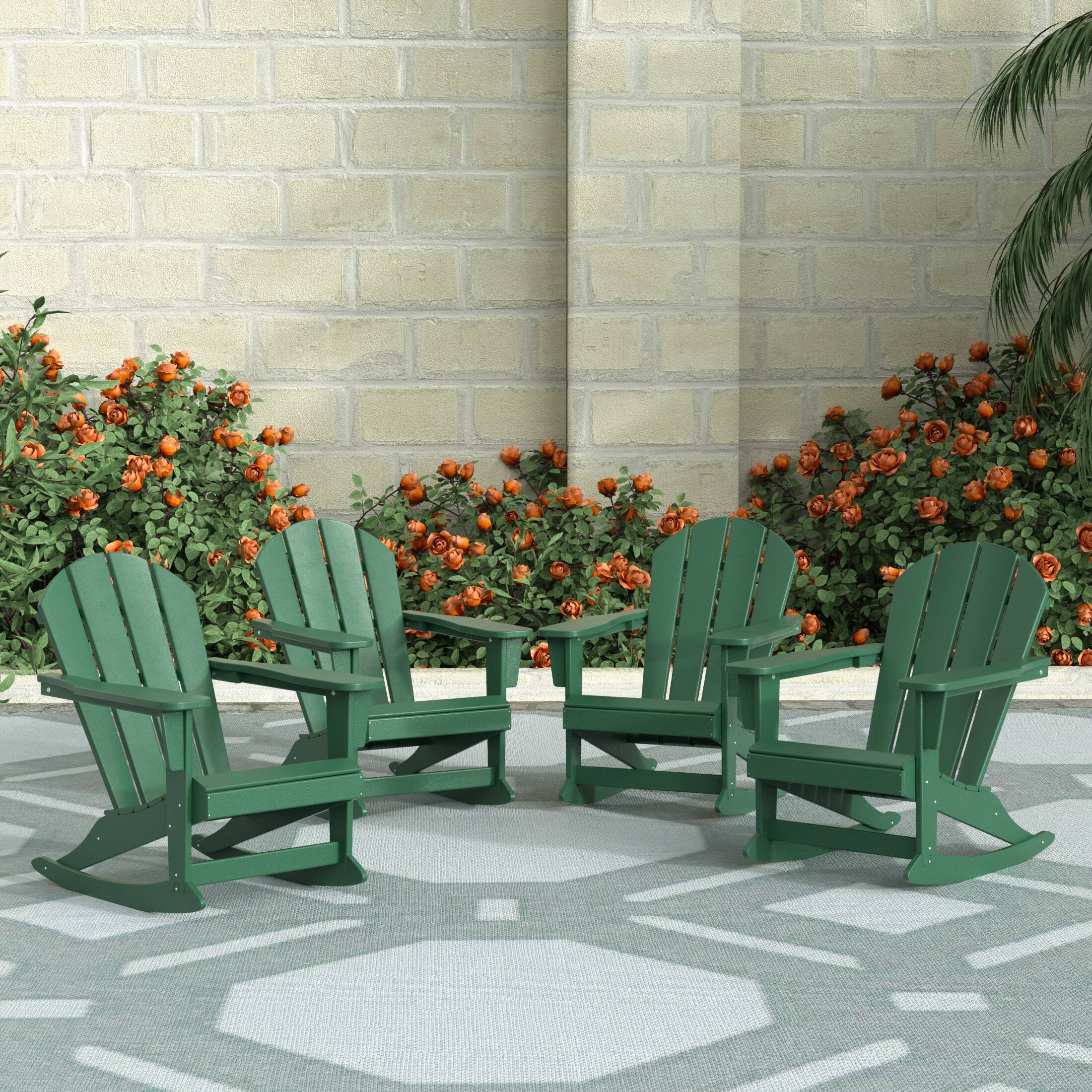 Angle. WestinTrends - WestinTrends Malibu Outdoor Patio Porch Rocking Adirondack Chair (Set of 4) - Dark Green.