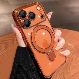 Dteck - Magnetic Ring Stand Case for iPhone 17 Pro Max, Compatible with MagSafe, Clear Back Phone Cover Full Camera Lens Cover - Orange